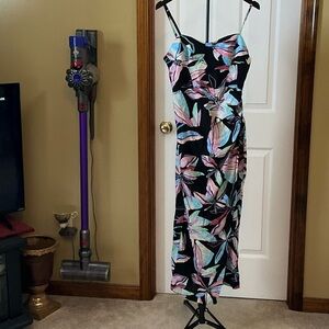 Zara Black Dress with Pastel Leaf Print needs zipper.